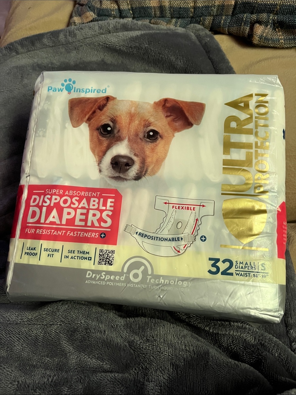 Inspire Disposable Dog Diapers in White and Gold - Pack of 32